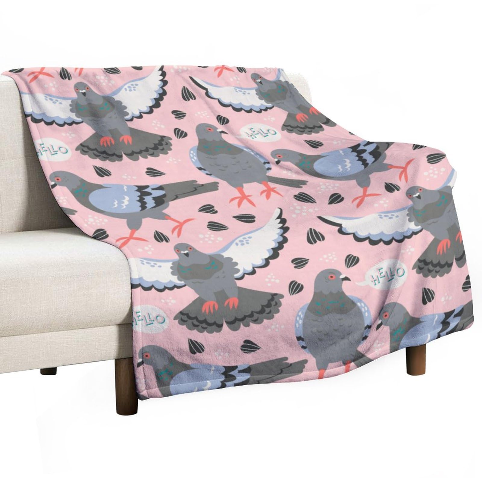 Homeoanimal Pigeon Print Throw Blanket 100 x 130 cm, Lightweight Flannel Blanket, Cozy Microfiber Blankets for Couch Sofa Bedroom Decorative