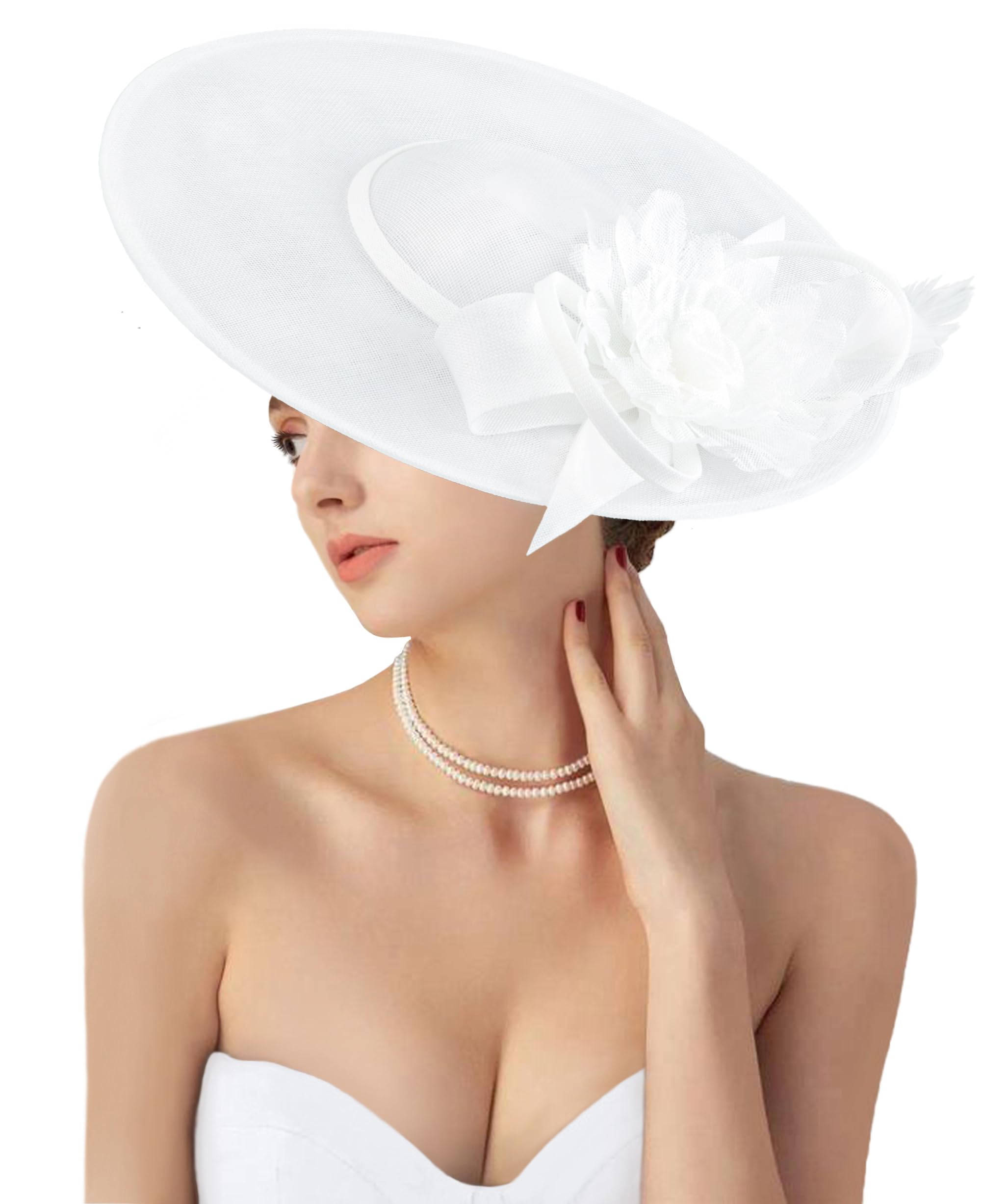 Photo 1 of **COLOR BLUE** ***STOCK PHOTO FOR REFERENCE ONLY***dressfan Fascinator Hat Headpiece for Women Vintage Wedding Mesh Feather Hair Clip,20s 50s Headband Hair Accessories Headwear for Derby/Wedding/Cocktail/Tea Party,M3-White