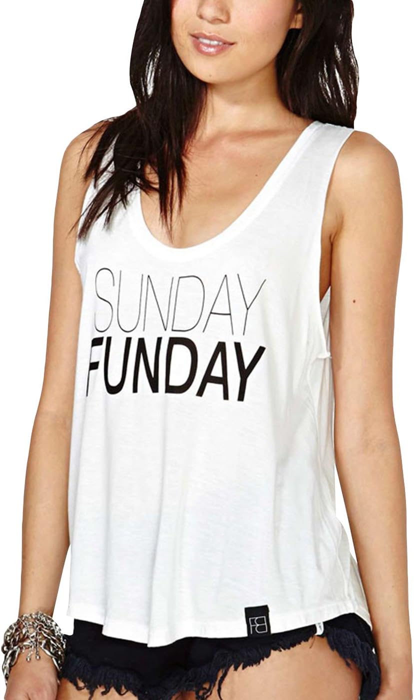 ManyDY Women's Summer White Sunday Funday Scoop Neck Casual Shirt Tank Top