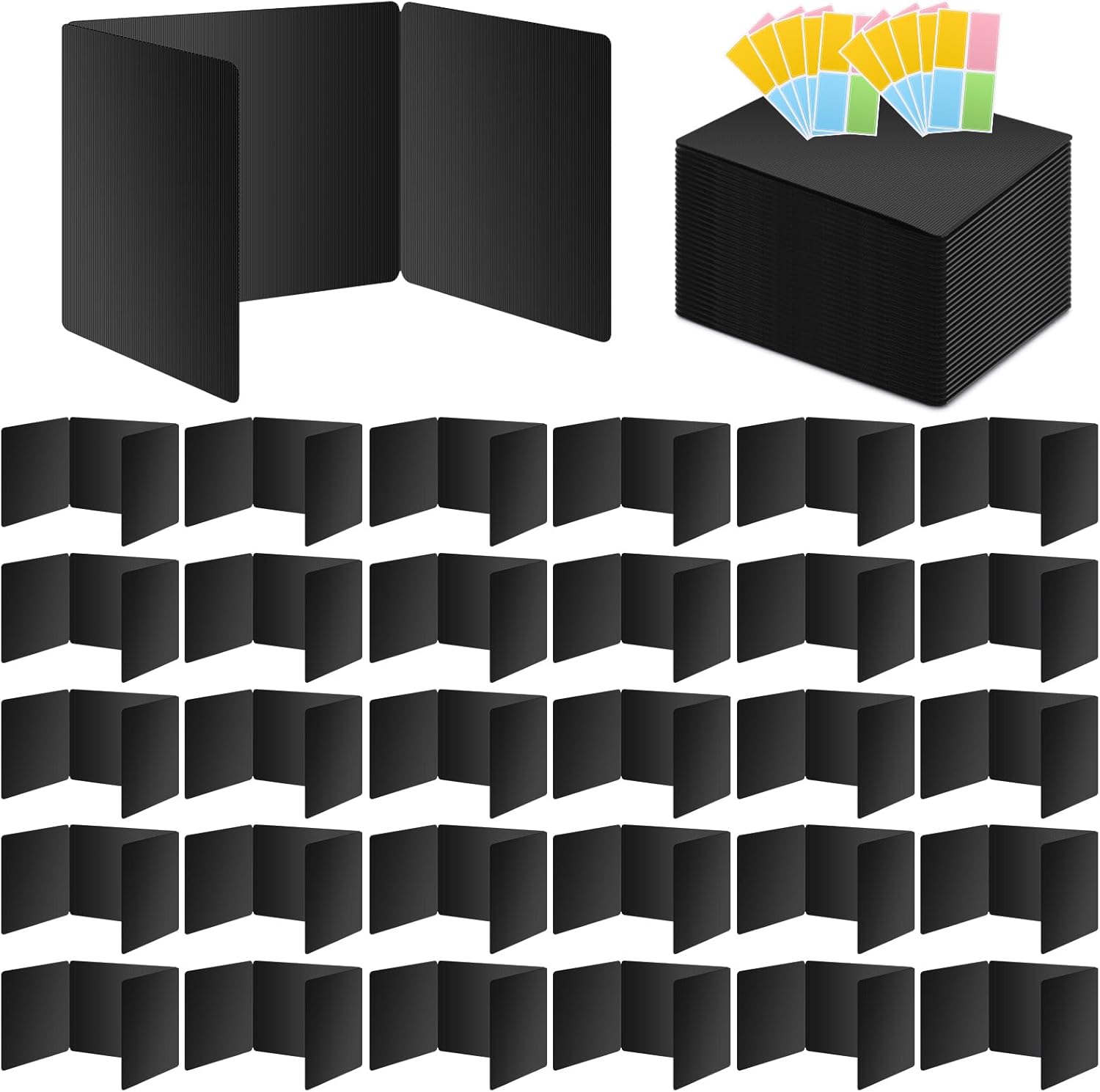 24 Pack Black Desk Dividers for Students, Privacy Shields Folder for Students, Durable & Waterproof Plastic Study Board, Classroom Teacher Supplies Test Divider, Includes 40pcs Extra Labels
