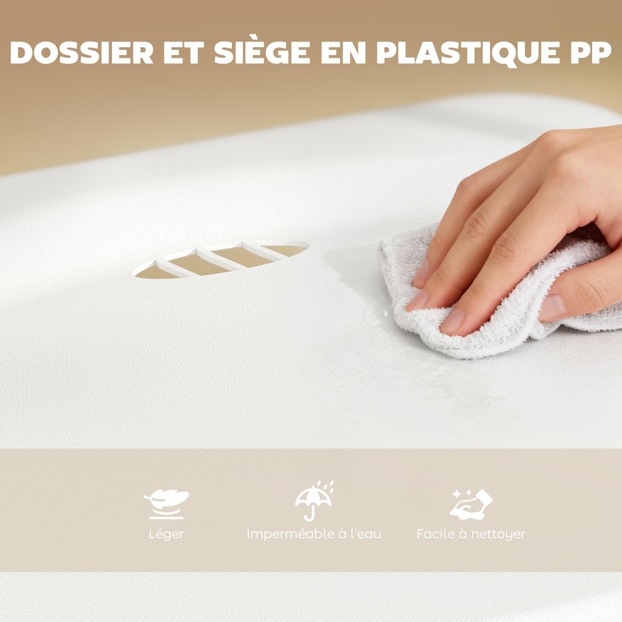 HOMCOM Lot de 6 chaises pliantes en plastique et acier, chaises pliantes intérieures portables, dossier incurvé, assise concave, aération, trou de transport, pour maison, bureau, salle à manger, blanc