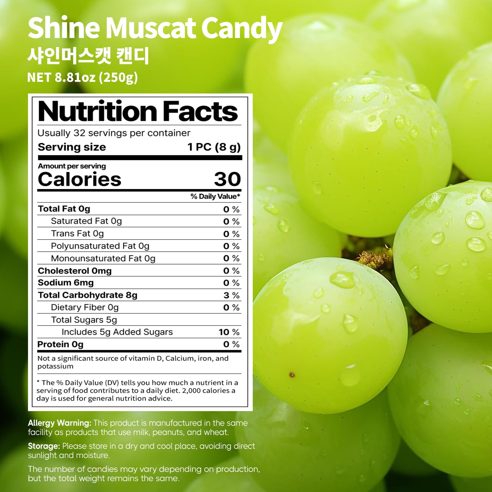 Amazon.com : COELO Shine Muscat Grape Candy 8.81oz (250g) | Green