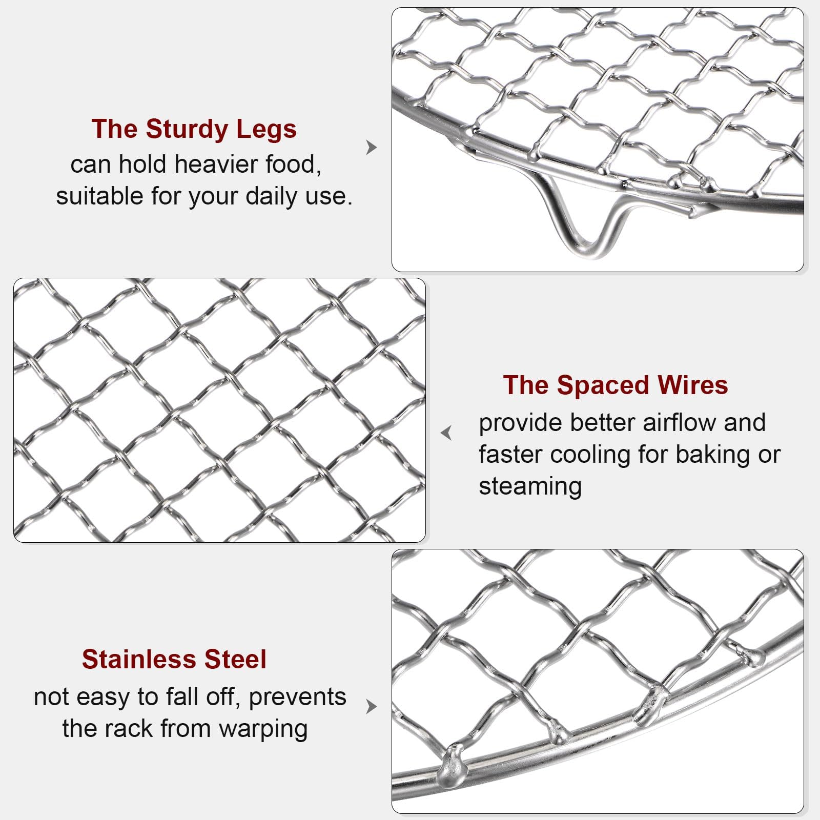 HARFINGTON Round Cooking Rack 11.6-inch 201 Stainless Steel Cross Wire Barbecue Grill Net with 20mm Legs for Cooking Baking Steaming BBQ