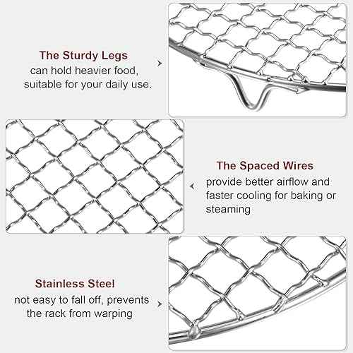 Miniatura 4 de HARFINGTON Rejilla redonda de 6.5 pulgadas de acero inoxidable 201 con alambre cruzado para barbacoa con patas de 0.787 in para cocinar hornear al