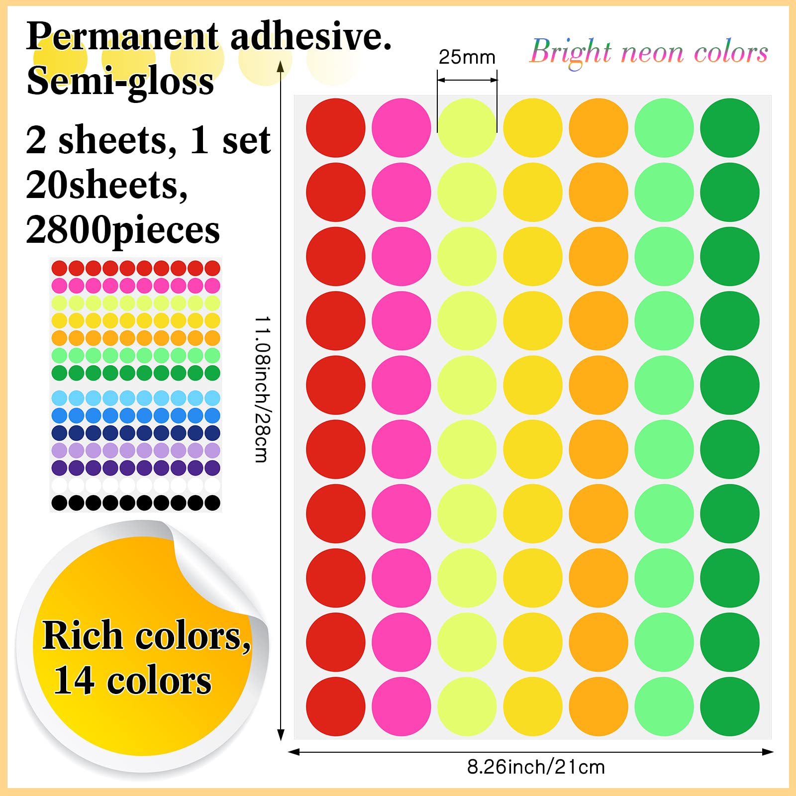 Snapklik.com : Nezyo 2800 Pcs Color Circle Dot Stickers 14 Color Round ...