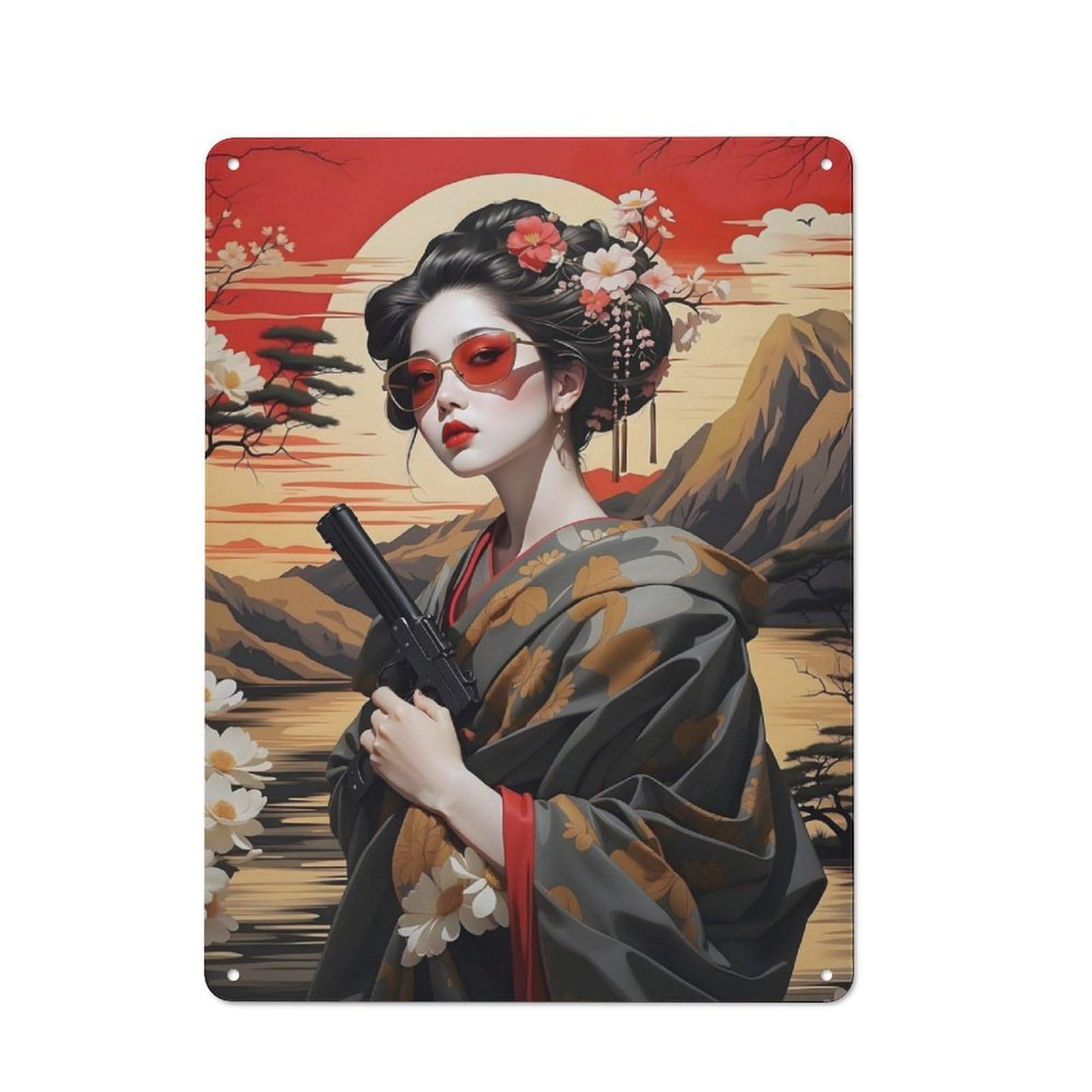 Junmoney Japan Geisha Gun Metal Sign 40X30cm With For Workshop Wall, Rustic Decor, For Collectors Decorating Workshops And Hobby Rooms