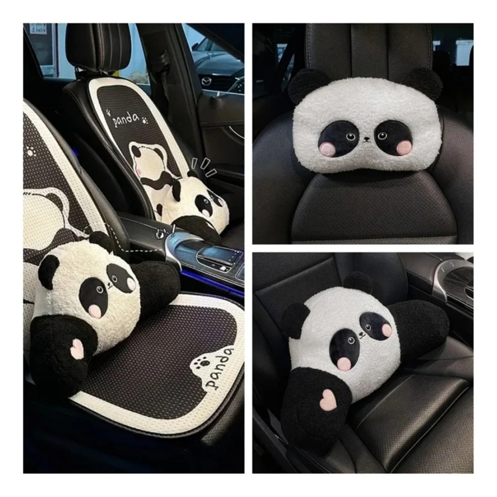 cojín para Coche Cojín Asiento Coche Verano Seda Hielo Panda Dibujos Animados(Neck Pillow)
