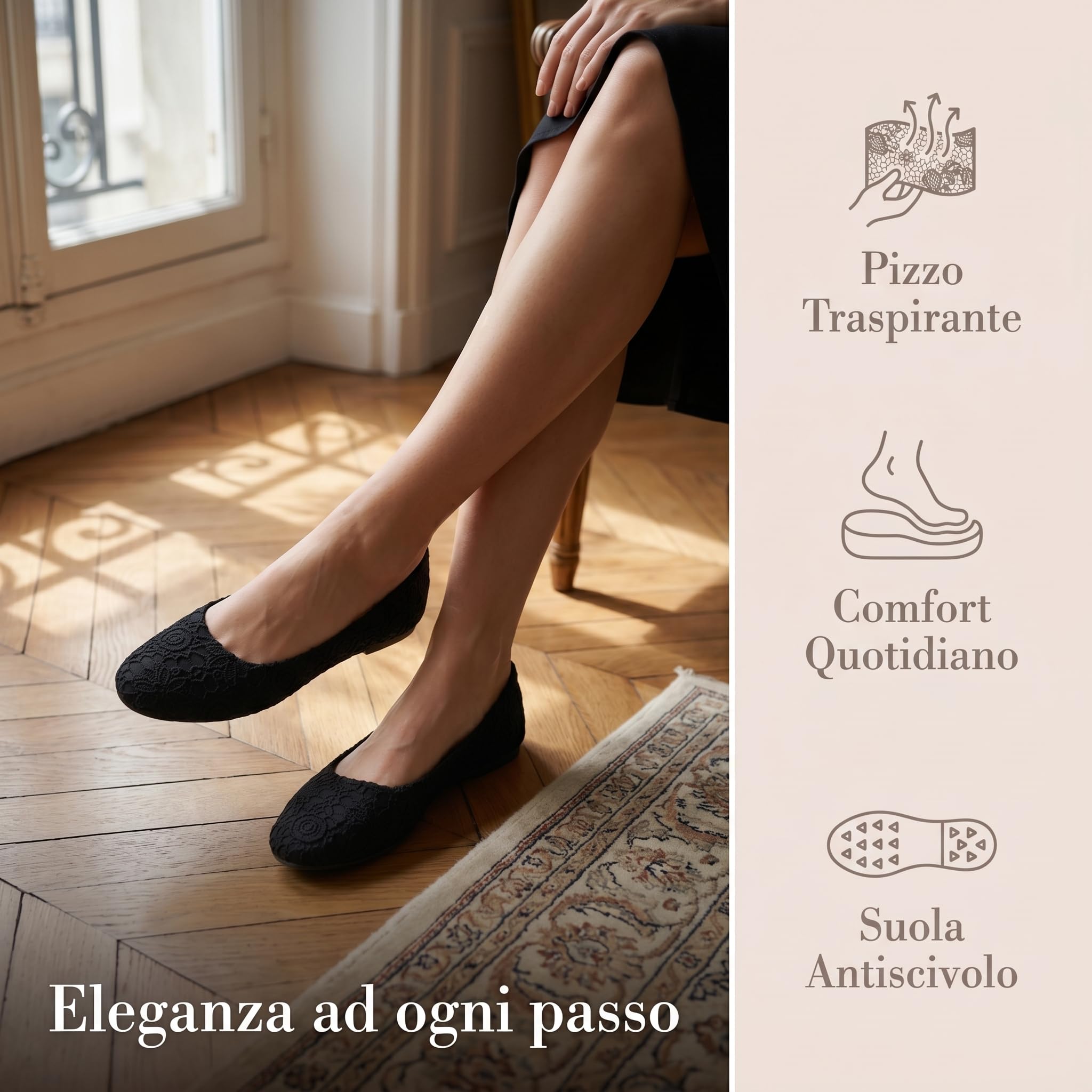 GLAMORA Scarpe da donna in pizzo floreale con manolettina piatta