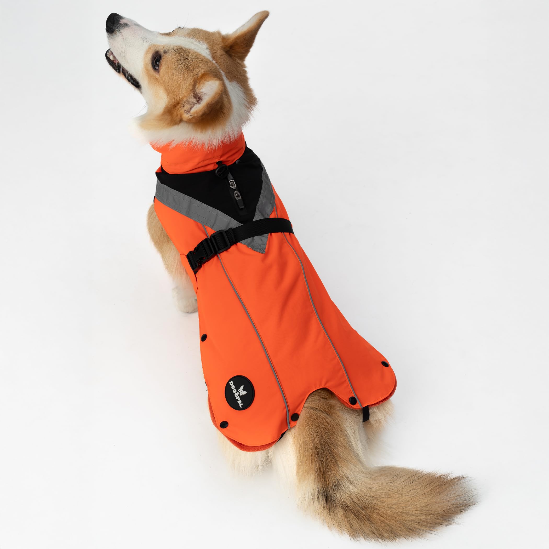 DOGOPAL Cappotto Impermeabile per Cani 2in1 All Weather – Mantello Antipioggia 100% Waterproof e Antivento con Fodera in Pile Rimovibile, Catarifrangente ad Alta Visibilità (Arancione, L)