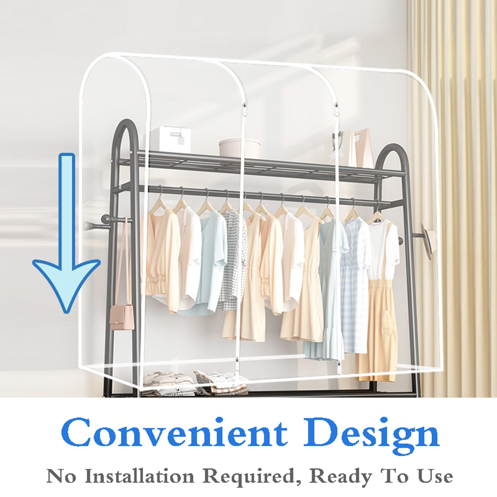 Funda para perchero, cremallera protectora transparente a prueba de polvo, impermeable y transparente para almacenamiento de ropa, vestidos, trajes y abrigos