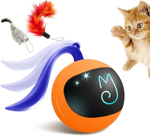 Vista 22 de Migipaws Juego de juguetes interactivos para gatos, rastreador divertido, bola de persecución automática con cola esponjosa, un pequeño ratón, Blanco