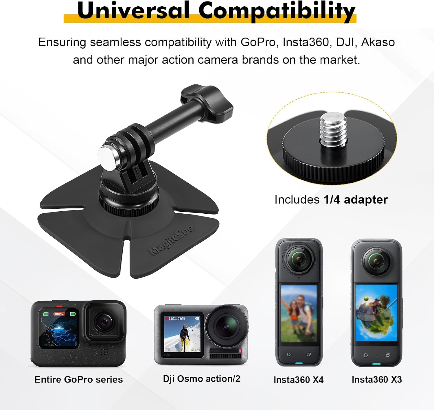 Adhesive Helmet Camera Mount Fits for GoPro Hero 13, Insta360 X5/X4/X3 and DJI Action Sports Cameras, Flexible Sticky Accessories Bracket Base for Motorcycle, Surfboard, Snowboard, 2 Pack