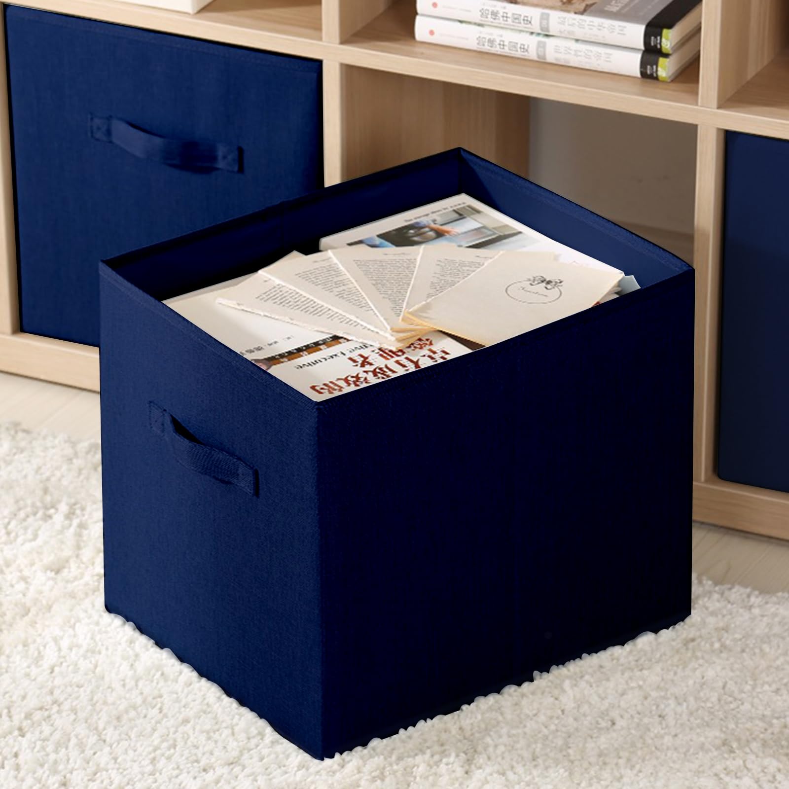 EBIGIC Faltbare Aufbewahrungskörbe, würfelförmiger Aufbewahrungs-Organizer (3 Stück), 26,7 x 26,7 x 27,9 cm, für Zuhause und Büro, zusammenklappbarer Schrank-Organizer, Schubladen-Organizer (blau)