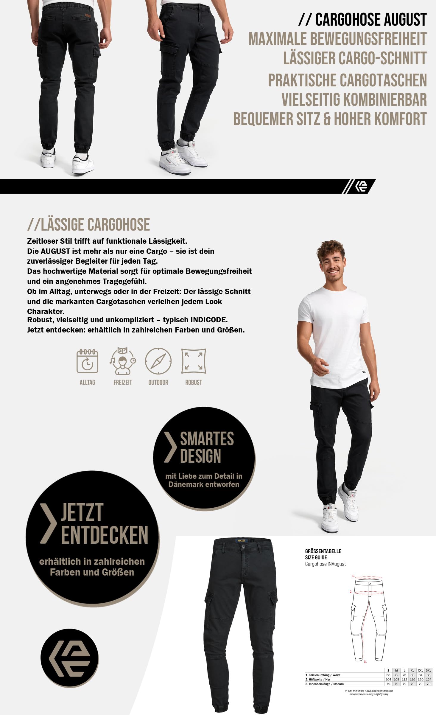 Indicode Hombres August Pantalón Cargo de algodón con 6 Bolsillos