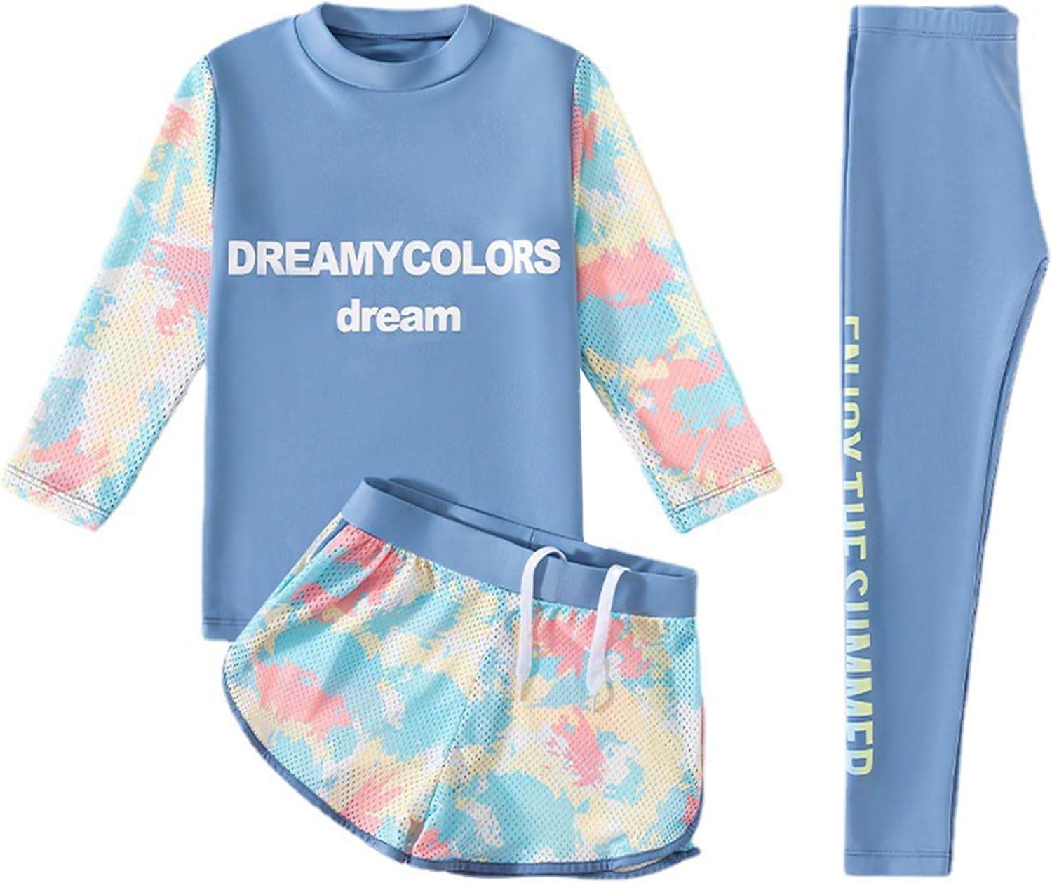 Kids Girls Full Body Athletic Swimsuit UPF50+ Rash Guard Set Surfing Bathing Suits