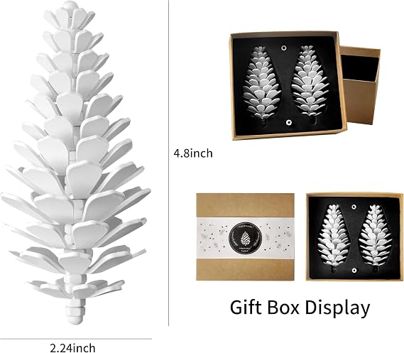 Pinecone Ornaments, Handmade Metal Pinecones, White Christmas Decor, Table Office Wedding Decorations ,Paperweight Pine Cones for Crafts, Home Decor, House Warming Gifts New Home (White Pinecones)