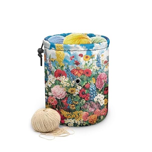 Jnoscergon Crochet Bag Organizer Floral Knitting Bag Yarn Storage Holder