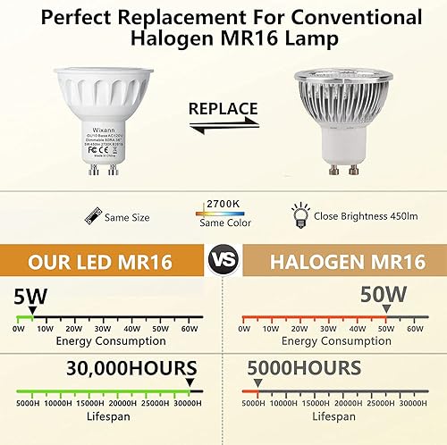 Miniatura 2 de Bombillas LED GU10 regulables, 5 W 2700 K, blanco cálido suave, paquete de 10 450 LM, equivalente a bombilla LED MR16 de 50 W, reemplazo halógeno de