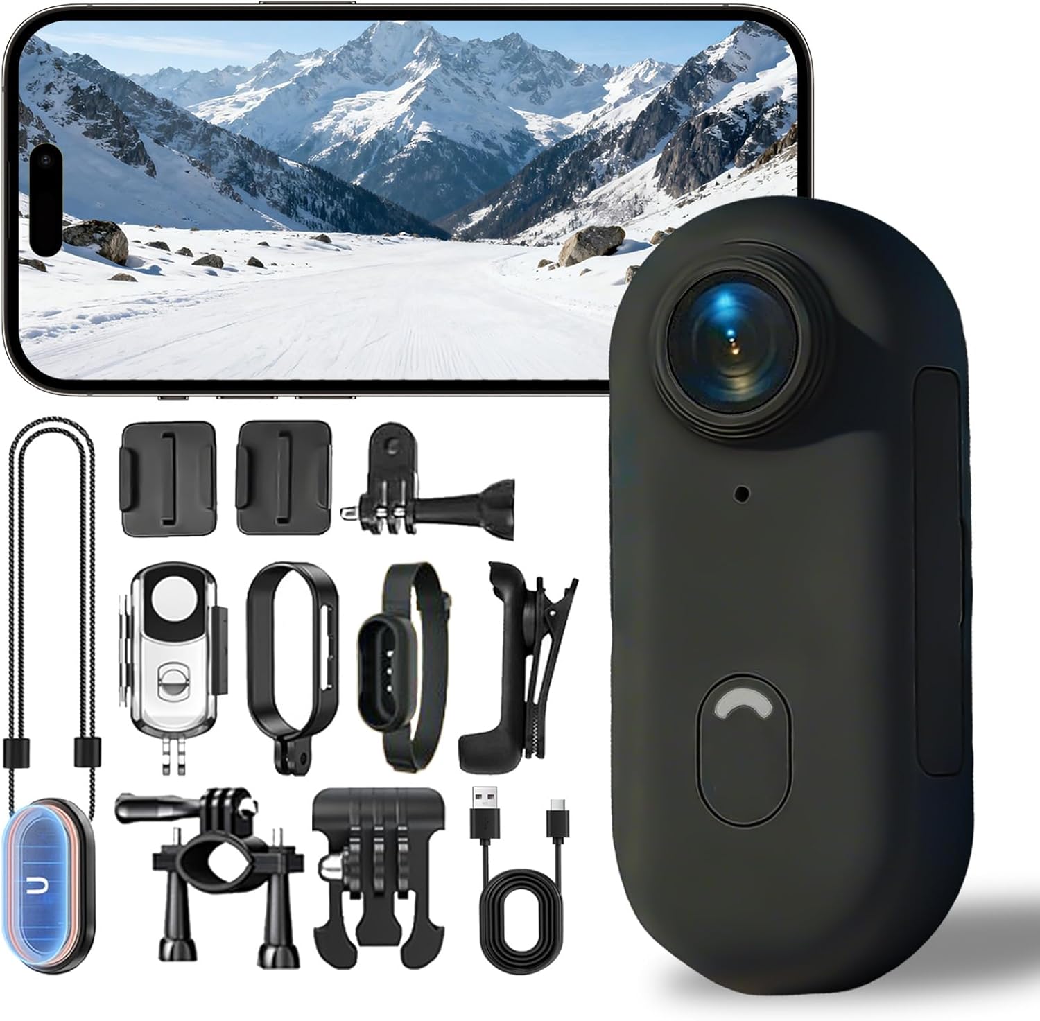 4K Thumb Action Camera, Hands-Free POV Record PRO 2.0, Mini Body Camera for Content Creators with Spring Clip, Necklace & Wearable Vlog Recording for Motorcycle Cycling Skiing Football (Black-128G)