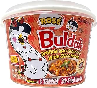 YCNO KOMBOFANSamyang Buldak K Rose, Wide Flat Glass Noodles, Big Bowl Cup, Korean Fire Challenge Microwaveable 삼양 로제 불닭 납작당면 (5.98oz)