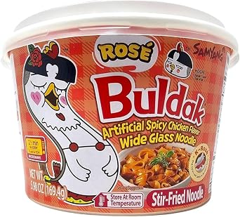 Samyang Buldak K Rose, Wide Flat Glass Noodles, Big Bowl Cup, Korean Fire Challenge Microwaveable         5.98oz