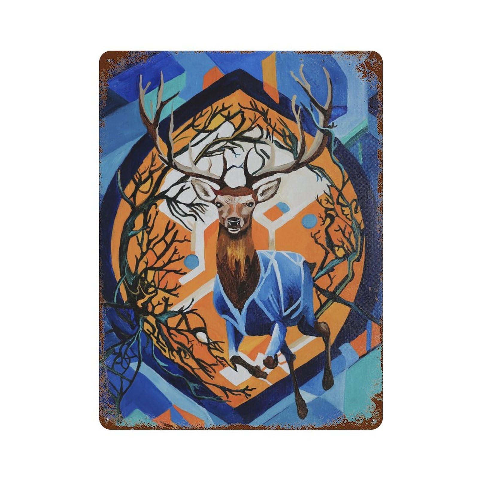 Stag Aged Metal Wall Plaque 15.7"x11.8", Farmhouse Wall Decor for Office, Studio And Wall Decor