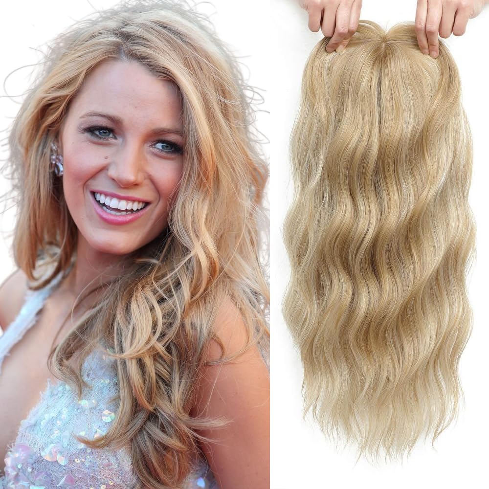 20inch Wavy Synthetic Hair Topper Closure for Thinning Hair Large Base 7"x7" Wavy Extensions for Women Handmade Natural Hairline Synthetic Pieces