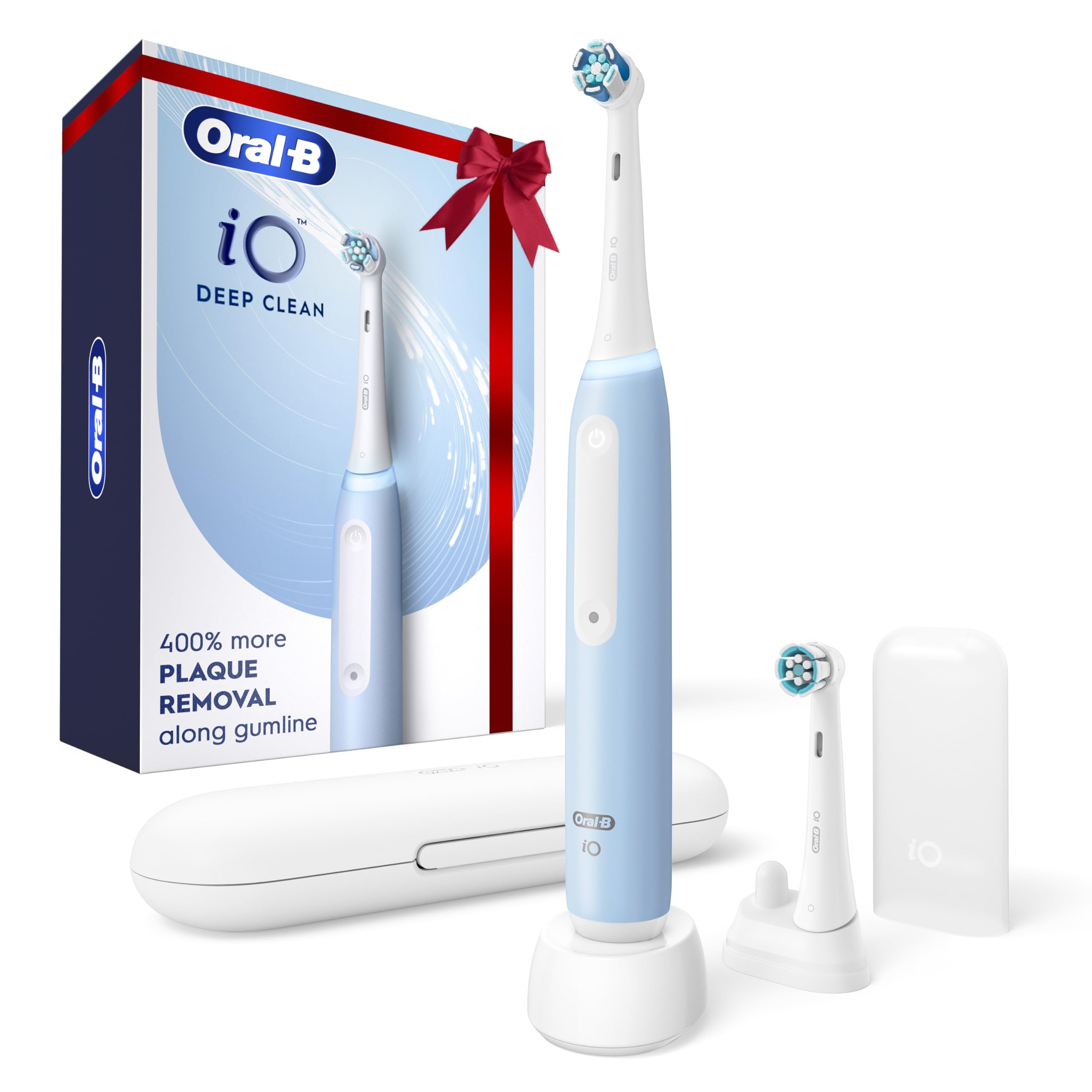 Oral-B iO Deep Clean Rechargeable Electric Powered Toothbrush, Icy Blue with iO Series 3 Limited, 2 Brush Heads and Travel Case - Pressure Sensor to Protect Gums - 3 Cleaning Settings - 2 Minute Timer