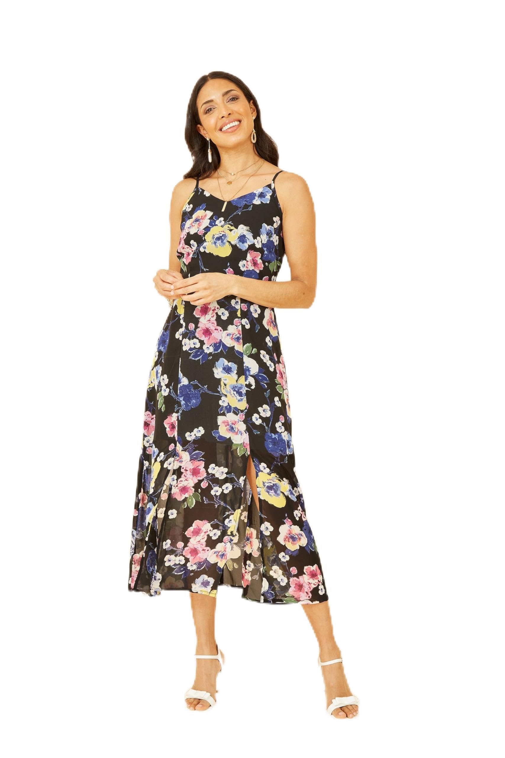 Yumi Women's Black Floral Strappy Midi Wrap Dress in Size 10, Sports Direct