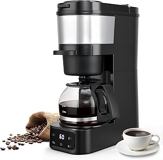 ATSENT Grind and Brew Coffee Maker,Drip Coffee Maker with Grinder Built In,5-Cup Programmable Coffee Machine with Brew Strength,Warming Plate and Multiple Grind Levels for Home & Office, Black