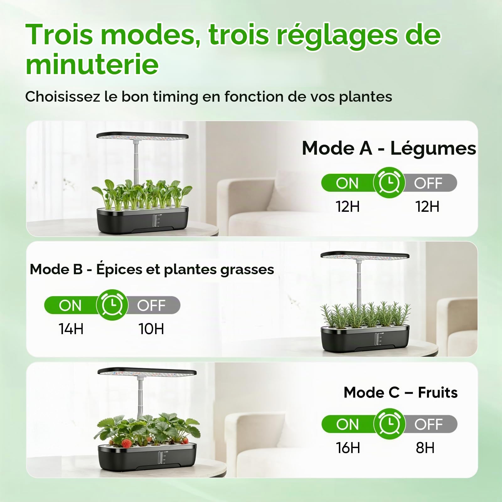 12 Pods Potager Interieur, Jardin D'herbes Hydroponique, Jardinière Intelligente avec Minuterie Automatique, Kit de Jardin D'herbes D'intérieur à réglable en Hauteur