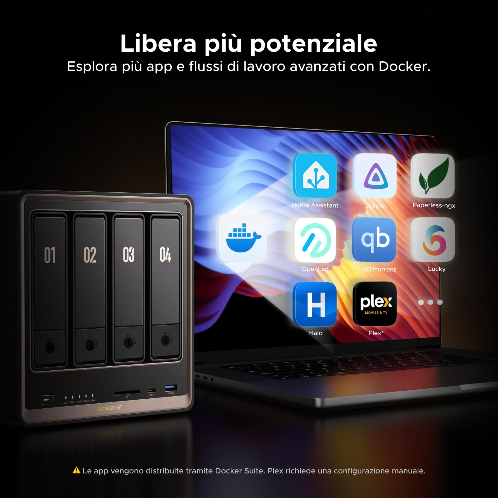 UGREEN NASync DXP4800GT NAS Desktop 4-Bay, AMD Ryzen R2514, Dual 10GbE, 8GB RAM DDR4 (fino a 64GB), supporto ECC, slot U.2 e M.2, per creator, team e casa (Diskless)