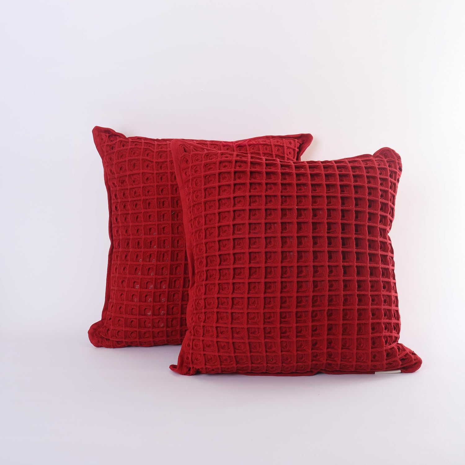 Spring Throw Pillow Covers Waffle Weave for Couch, Living Room Pillows Pack of 2 Decorative Throw Pillow Covers, Pillows for Sofa (Red, 18 X 18 inches)