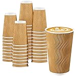 BYSNOW 90 Pack 16 oz Disposable Coffee Cups, Insulated Ripple Wall Paper Coffee Cups 16oz, To Go Cup for Espresso, Hot Beverage Drinks (No Lids)