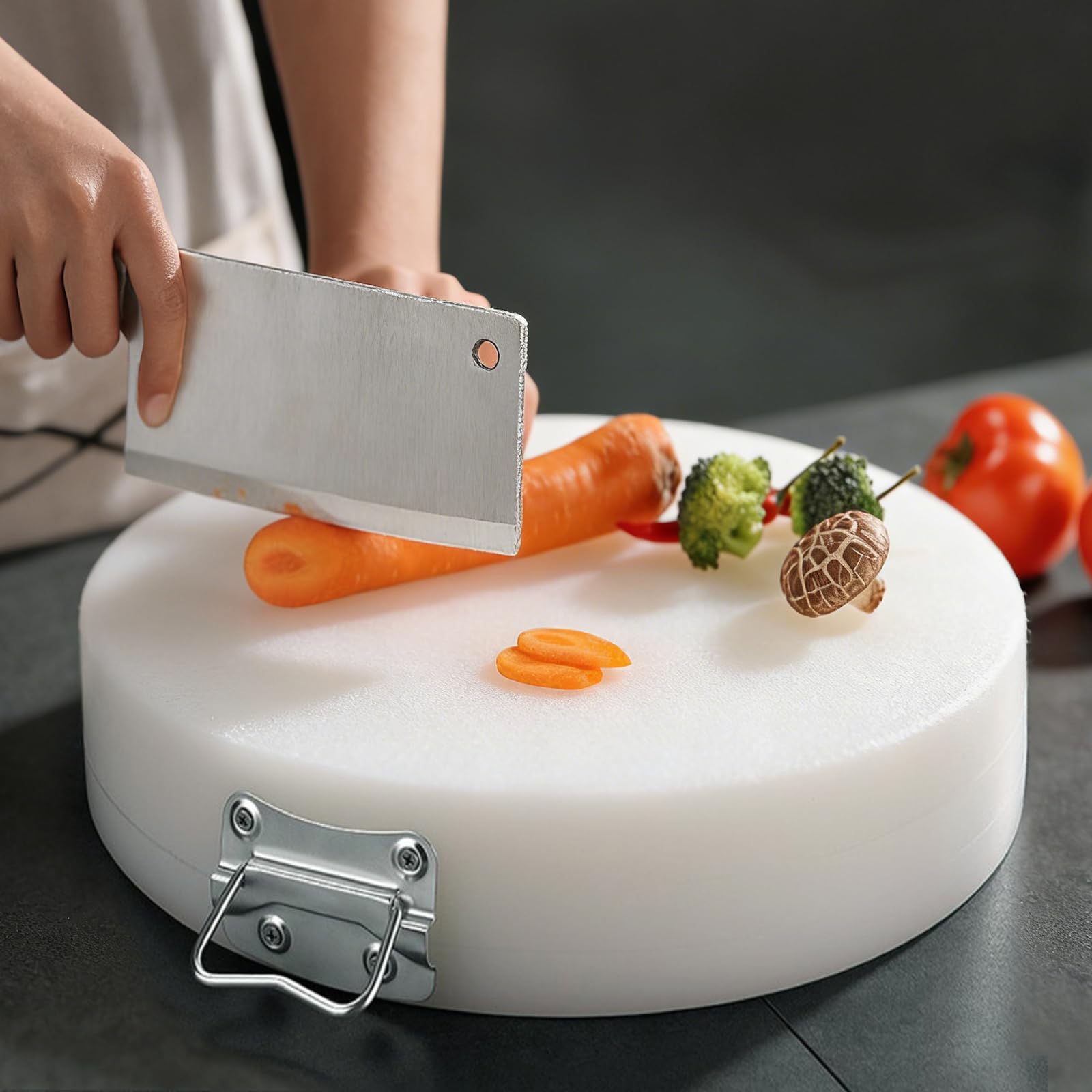 Photo 1 of 15'' Round Plastic Cutting Board, 3'' Extra Thick Commercial-Grade PE Butcher Board for Meat & Bone