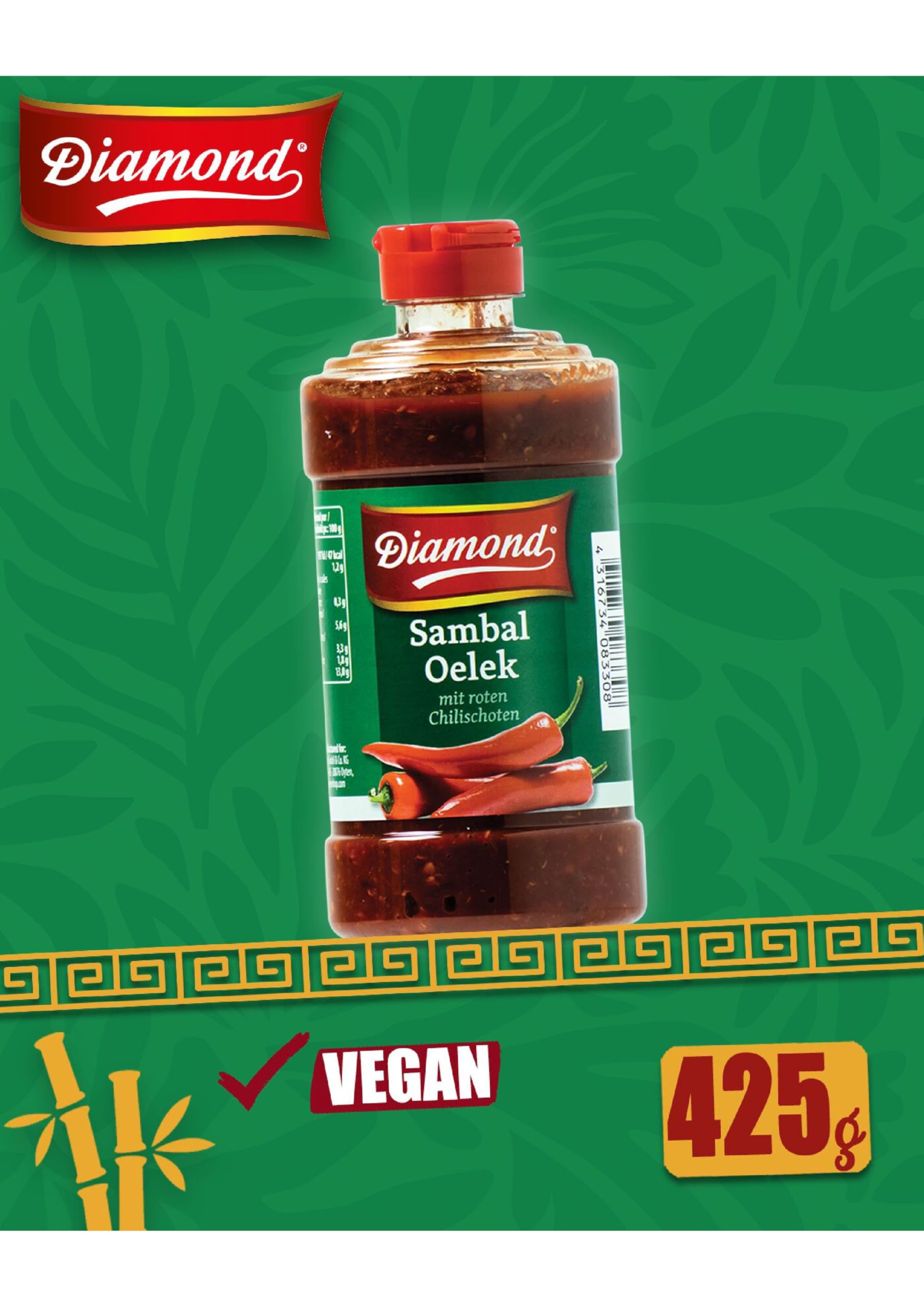 Diamond Sambal Oelek, bardzo ostra butelka do wyciskania zwierząt, 6 sztuk (6 x 425 g)