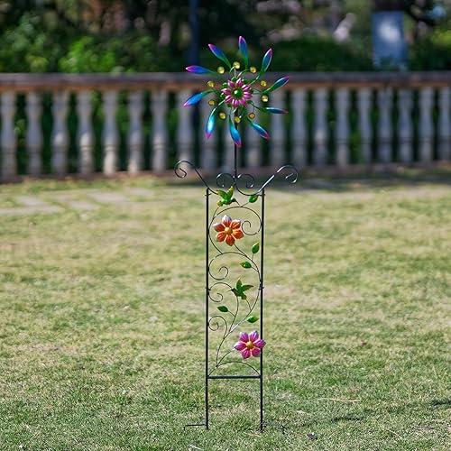 Miniatura 10 de DREAMYSOUL Molinillos de viento al aire libre de 33 pulgadas, escultura de viento de metal, impermeable, fluorescencia, para decoración de jardín,