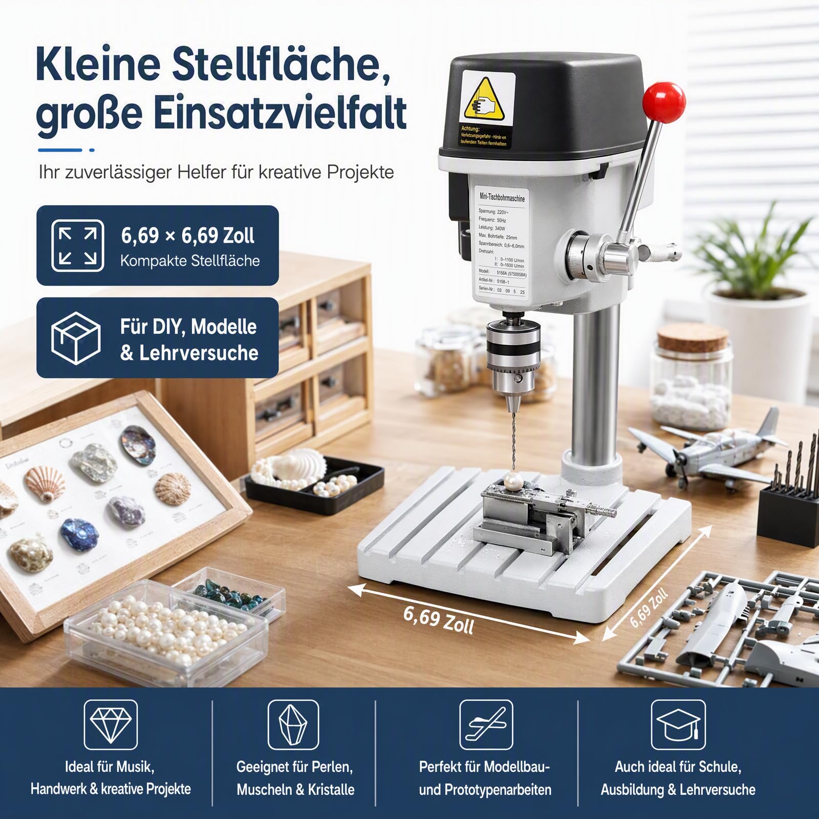 Trapano da banco da 340 W, 220 V, 3 velocità regolabile, per legno