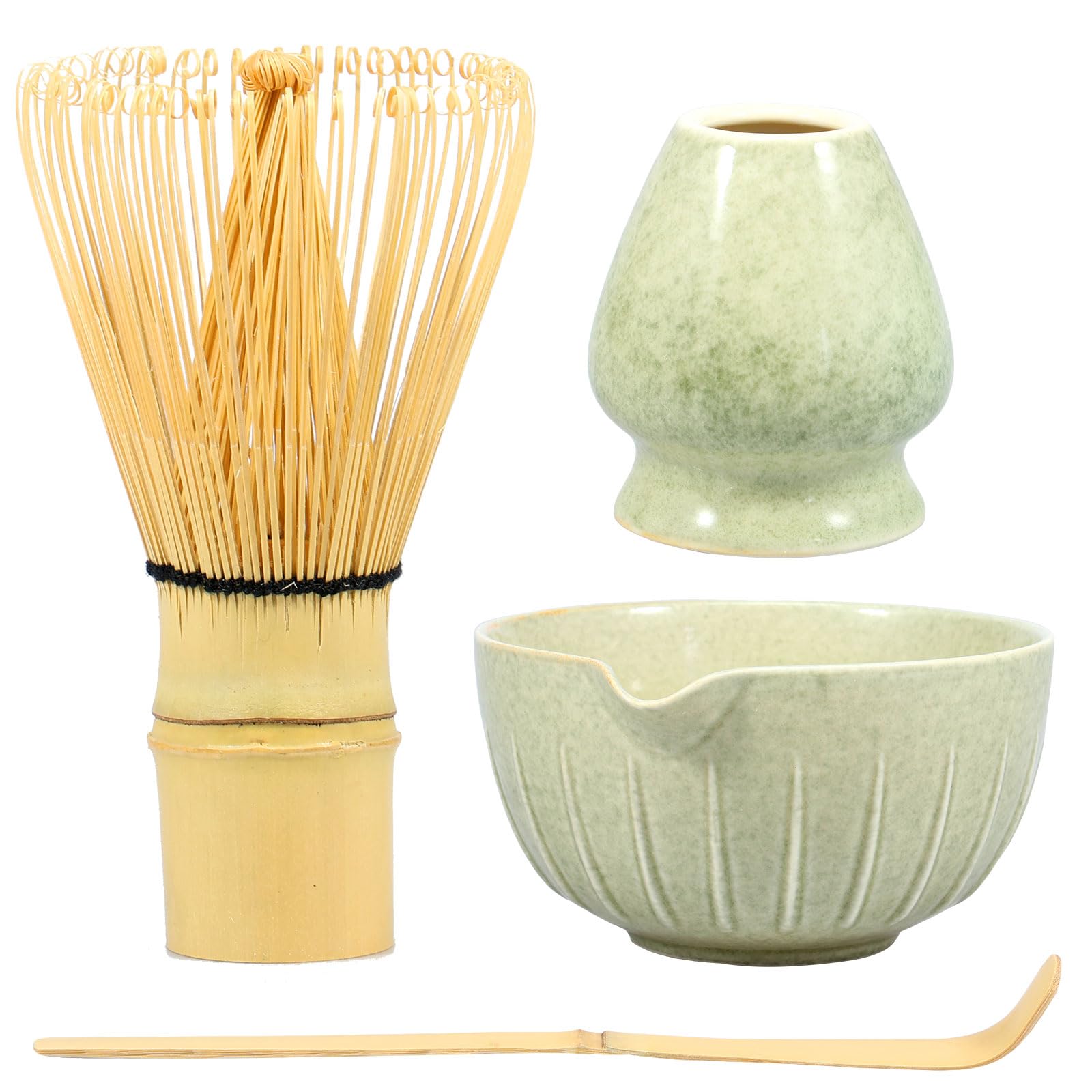 YLMFTNU 4Pcs Matcha Whisk Set, Matcha Tea Set, Matcha Making Kit with Ceramic Matcha Bowl, Matcha Whisk Stand, Matcha Whisk Matcha Scoop, 500ml Matcha Bowl with Spout for Tea Lovers (Matcha)