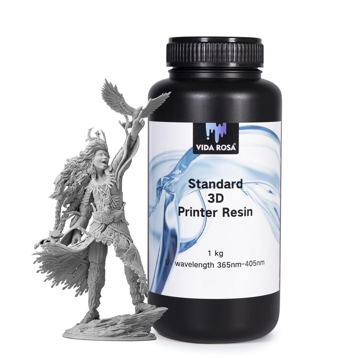 VIDAROSA 3D Printer Resin 1KG, LCD Photopolymer Resin for LCD/DLP 3D Printing, Standard UV 405nm Curing Resin, Low Odor, High Precision, Grey, J-3D1KG