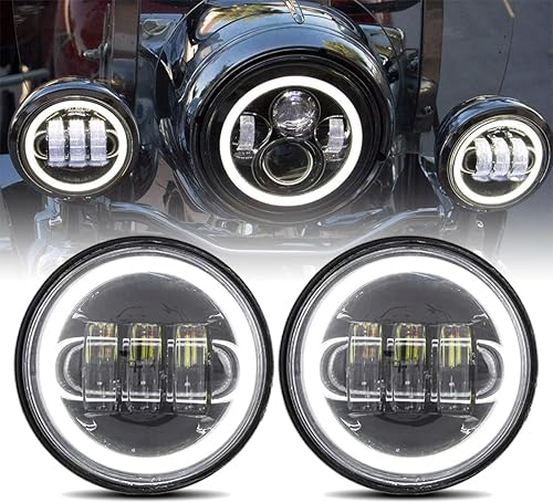 Luces antiniebla de 4.5 pulgadas de 4 1/2 pulgadas, luz LED antiniebla para motocicleta, lámpara de conducción auxiliar (negro con halo)