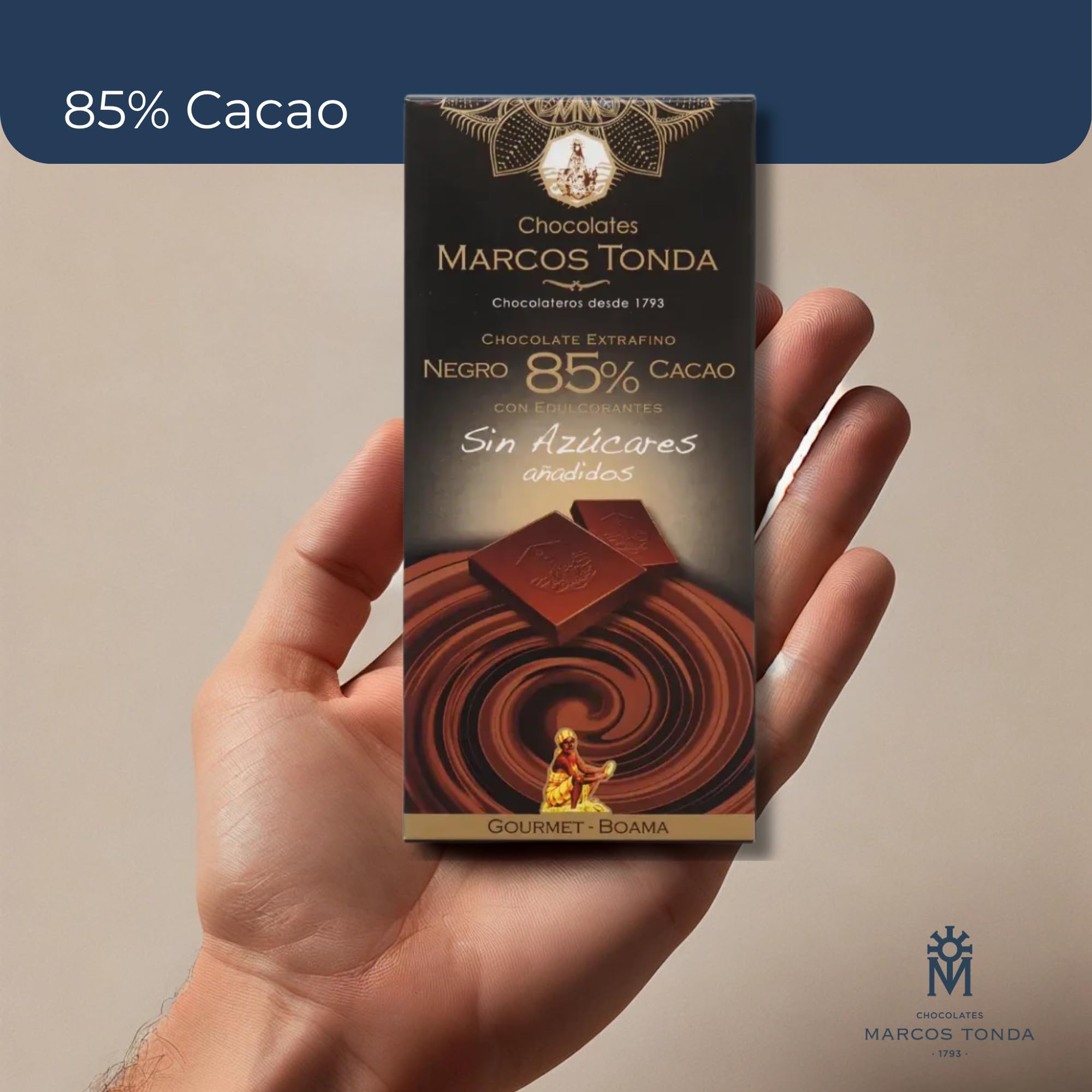 Chocolates Marcos Tonda – Chocolate Gourmet Boama X5 | Chocolate Negro 85% Cacao X5 | Chocolate Sin Azucar Añadido | Chocolates Originales Para Regalar | Desde 1793 — view 5