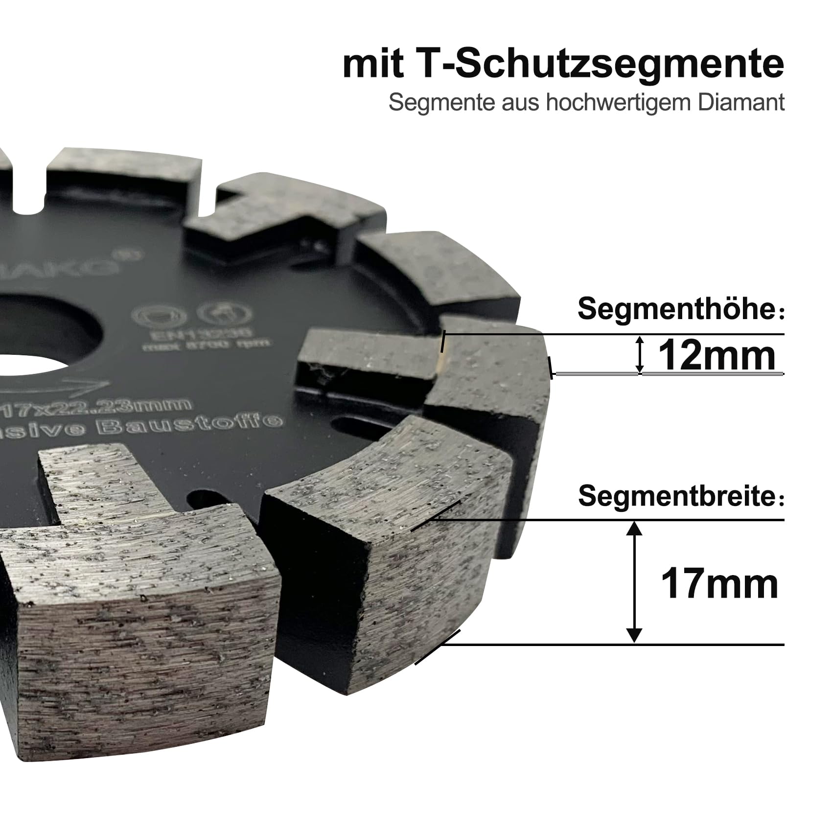 Tuck Point 130mm Diamant Fräser,Sehr verschleißfest Lange Lebensspanne für Estrich, Asphalt,Premium-Qualität Räumscheibe mit T-Schutzsegment(130x17x12x22,23mm)