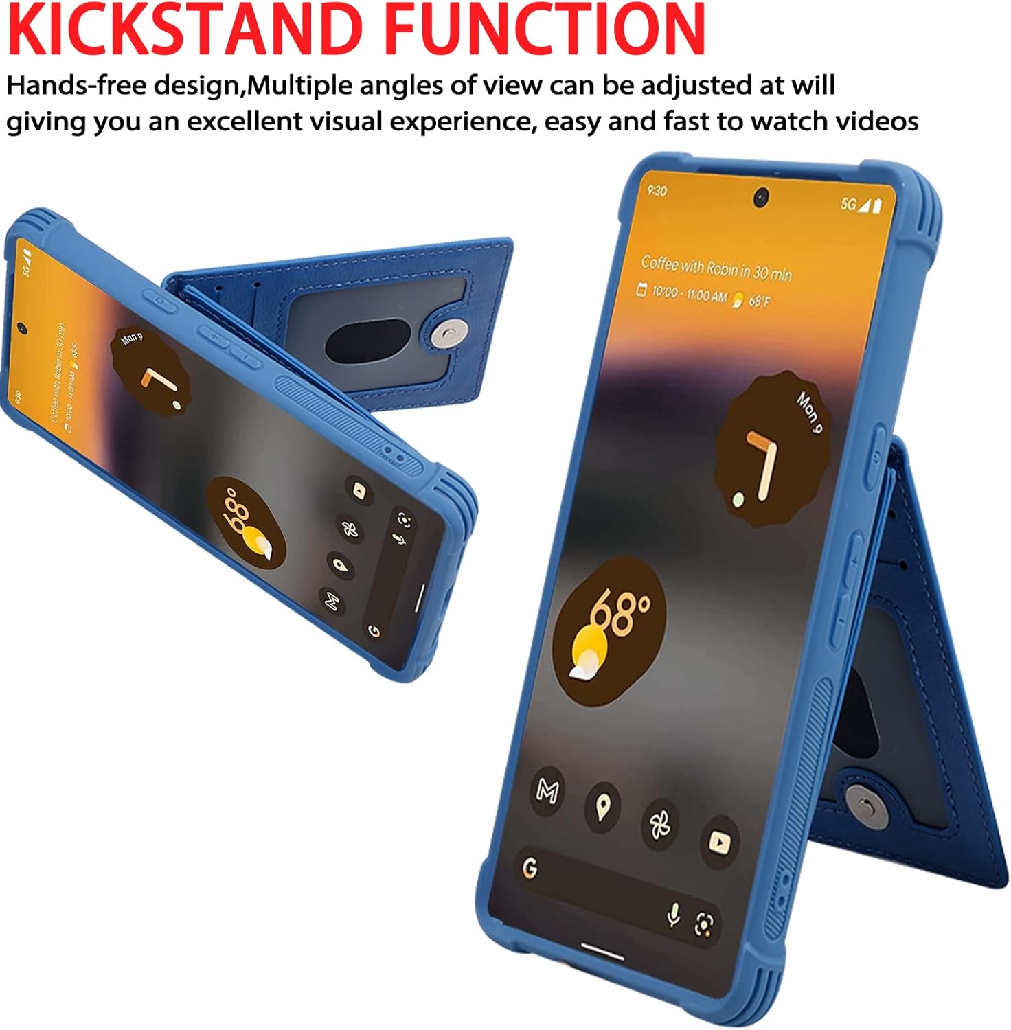 VANAVAGY Compatible for Google Pixel 7 Wallet Case with Credit Card Holder, PU Leather Magnetic Clasp Flip Phone Case Cover with Coin Pocket Screen Protector for Women Men,Blue
