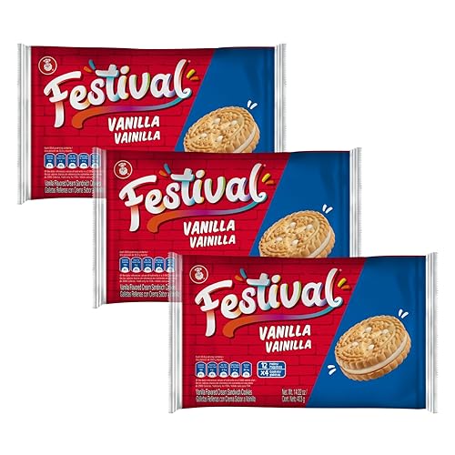 FESTIVAL Galletas de vainilla, galletas sándwich de vainilla crema, tintes naturales y bajo en sodio, alto contenido de crema, 14.6 onzas (paquete