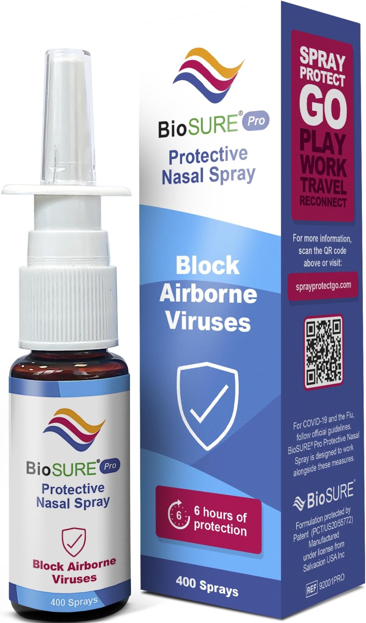 BioSURE PRO Nasal Spray 600 Hours Protection per Bottle (20ml) | Scientifically Proven Drug Free Barrier to Help Protect Against Viruses, Colds, Flu, HayFever, & Allergies | 6h Antiviral Protection |