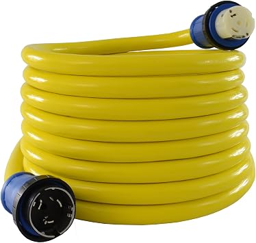 Conntek 50 Amp 125/250-Volt Marine Shore Power Extension 4 Wires Cord with Threaded Ring Yellow 50-Feet