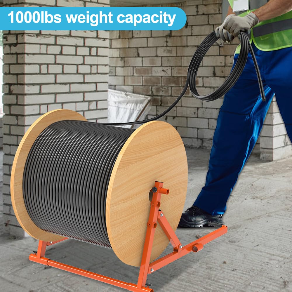 Bucle de carrete portátil resistente, estante de carrete de alambre ajustable y plegable, capacidad de 1000 libras, organizador de cables de acero totalmente soldado para carretes de cable