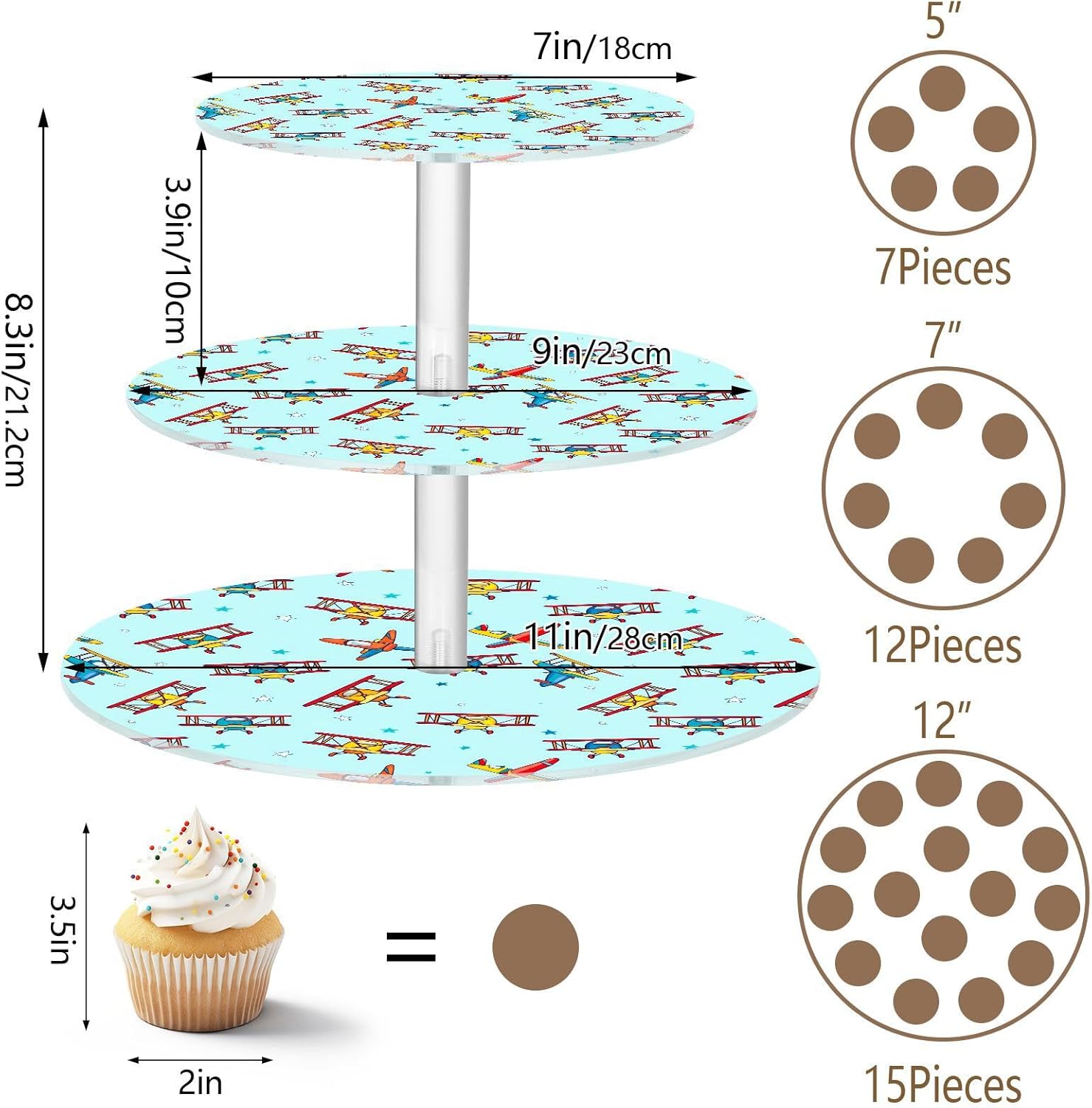 Plane Star 3 Tier Acrylic Cupcake Stand, Cupcake Stand for 34 Cupcakes for Weddings, Christmas,Holidays,Parties,Birthday,Printed Cupcake Tower 23300072