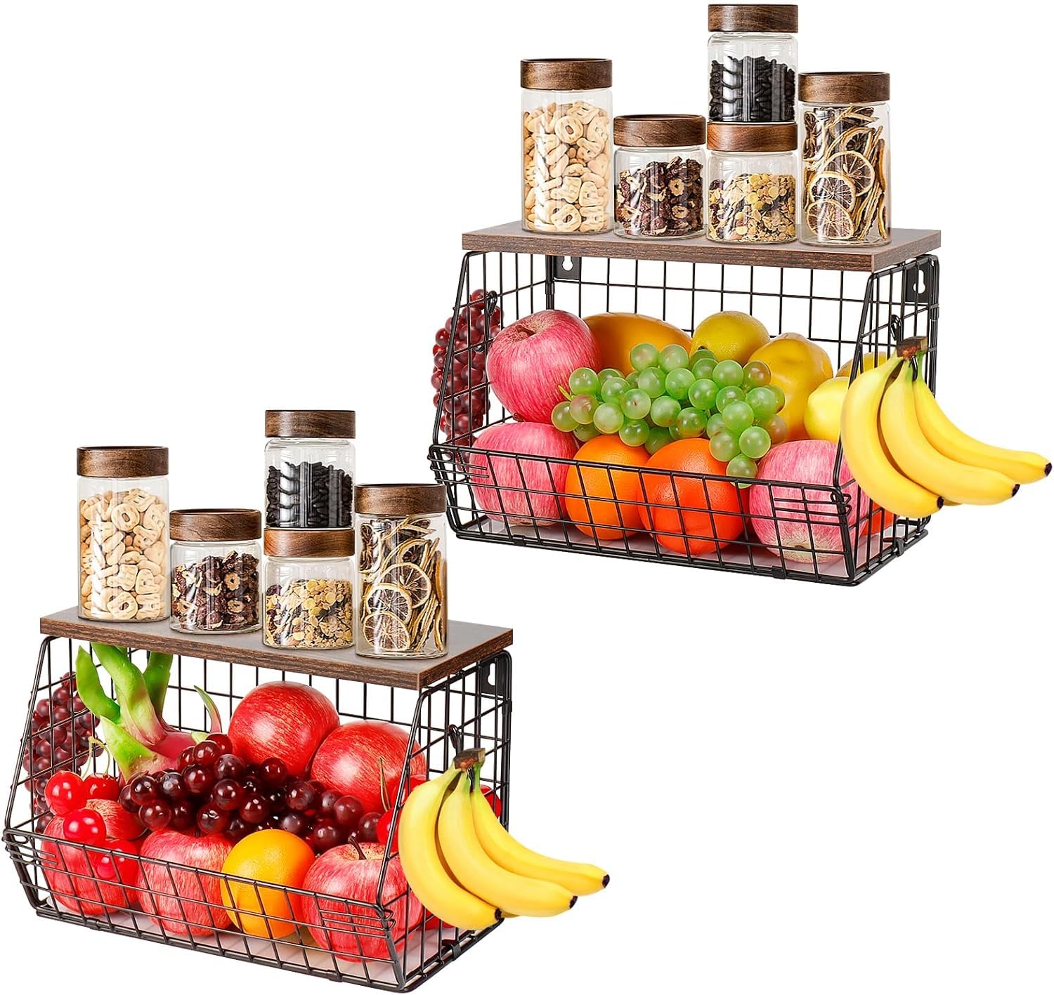 Corbeille à Fruits Suspendue Sprifityy - Panier Mural Avec Couvercle Bois, Rangement Cuisine